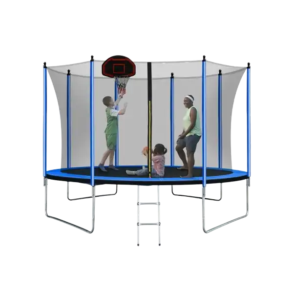 10FT Trampoline with Basketball Hoop for Kids | W-Shape Legs | UV-Resistant Mat & Padding | Indoor Outdoor Backyard Fun