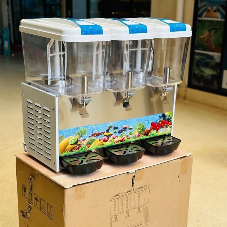 Pixel Triple Juice Dispenser – 3 Tanks, Cold Drinks Machine, Perfect for Business Use, 18L, Stainless Steel Base