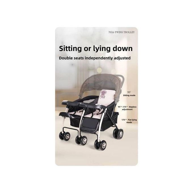 Lightweight Twin Baby Stroller for Infants & Toddlers | Side-by-Side with Reclining Seats, Large Canopy & All-Terrain Wheels | 80 lb Capacity