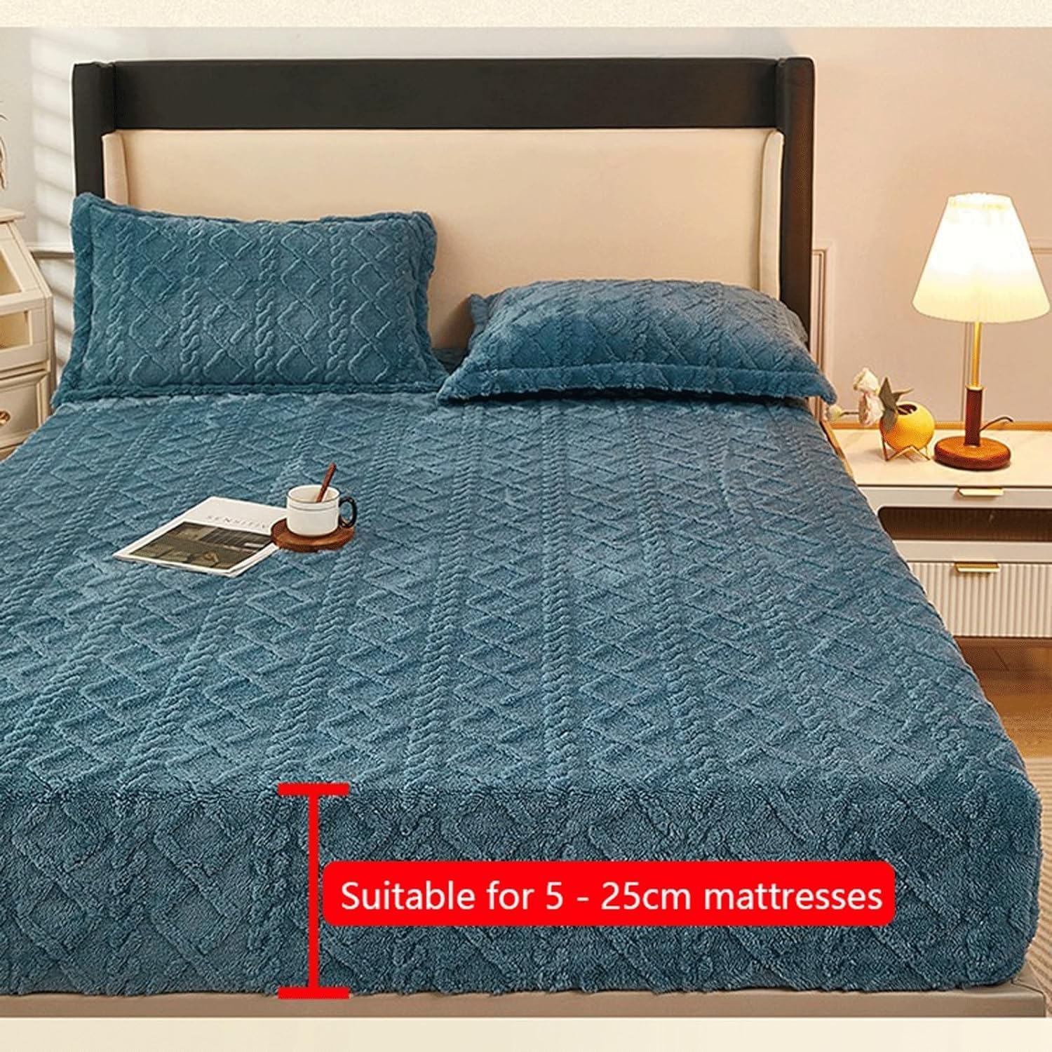 Non-Iron Deep Fitted Bed Sheets - Winter Warm Coral Fleece Mattress Topper