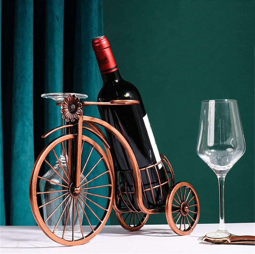 Vintage Bicycle Wine Rack – Retro Iron Holder for 1 Bottle & 3 Glasses | Unique Home Bar Decor