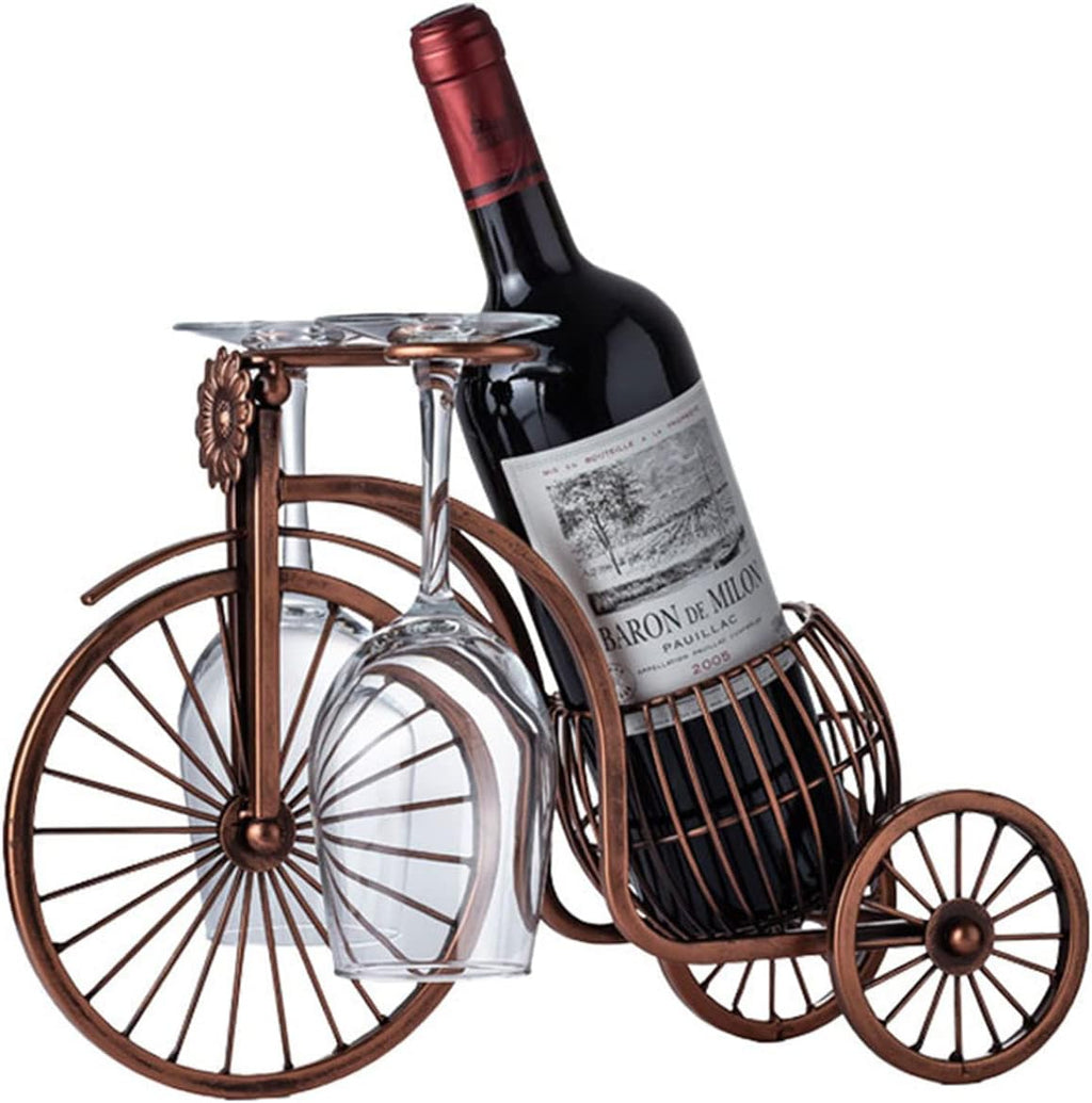 Vintage Bicycle Wine Rack – Retro Iron Holder for 1 Bottle & 3 Glasses | Unique Home Bar Decor