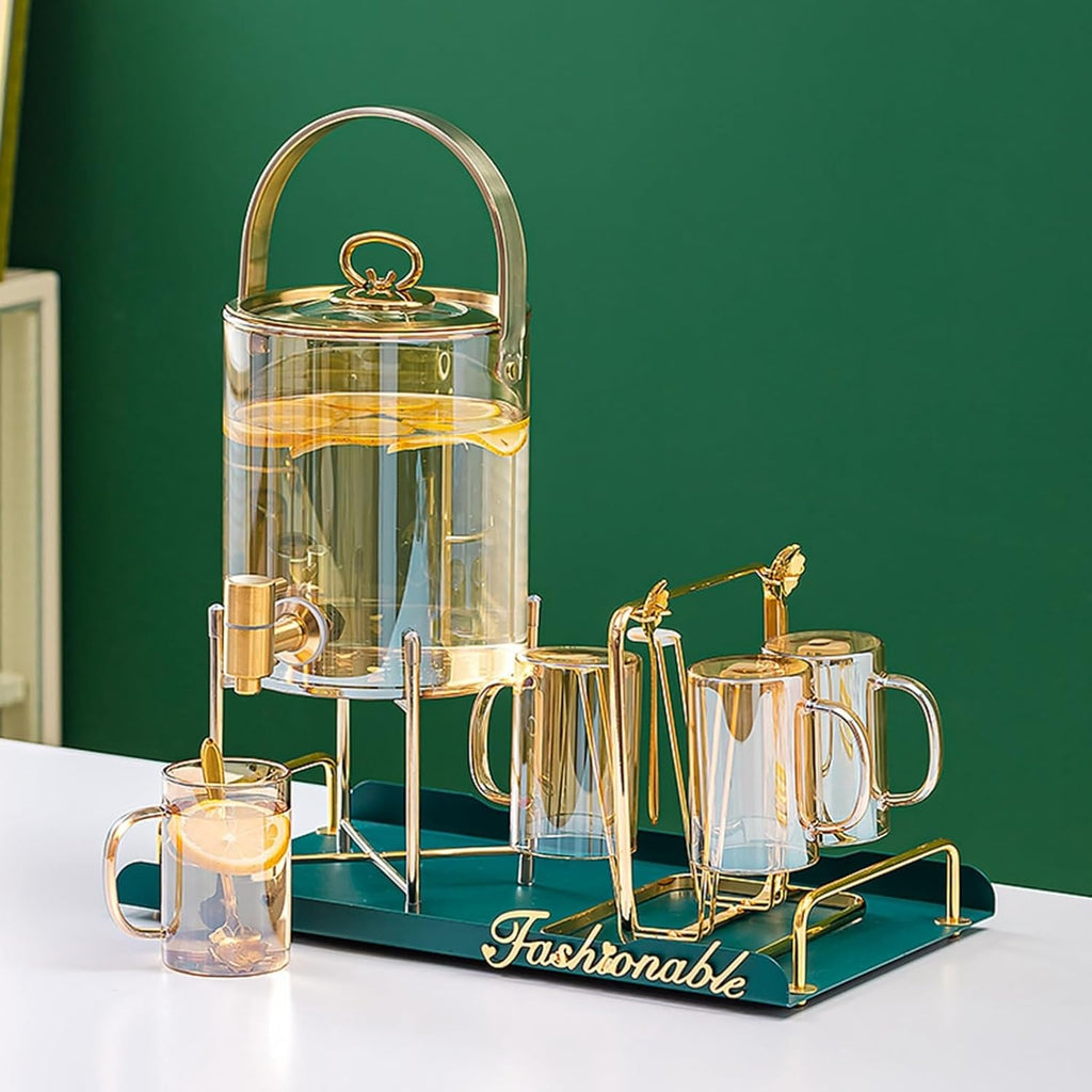 Glass Beverage Dispenser – Vision Nordic Lead-Free Glass Drink Server with Faucet & Wooden Stand