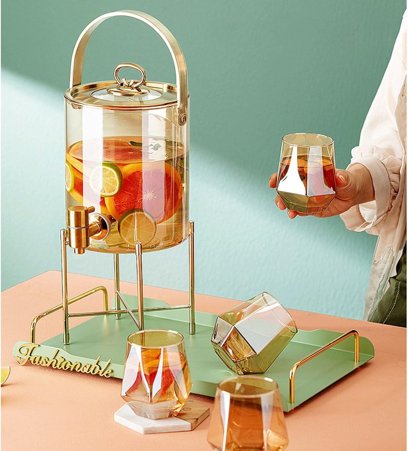Glass Beverage Dispenser – Vision Nordic Lead-Free Glass Drink Server with Faucet & Wooden Stand