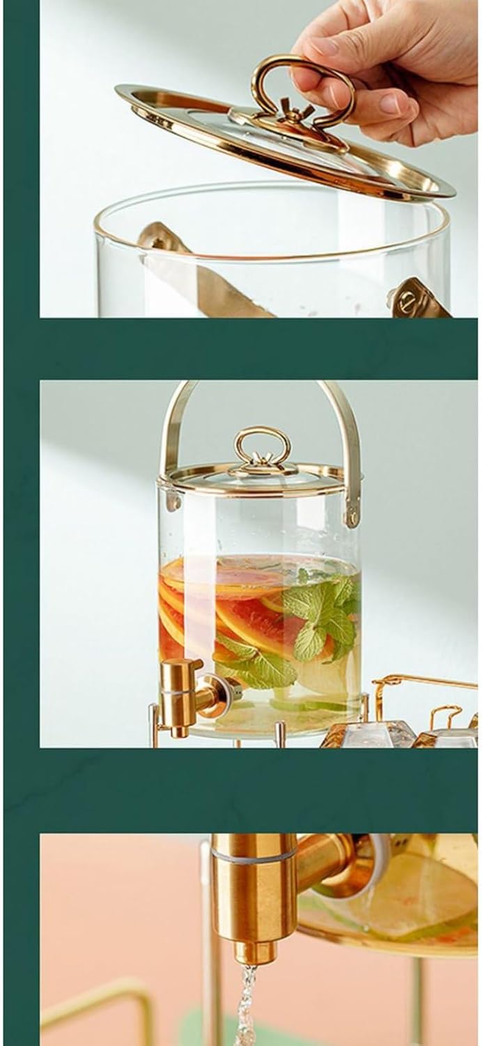Glass Beverage Dispenser – Vision Nordic Lead-Free Glass Drink Server with Faucet & Wooden Stand