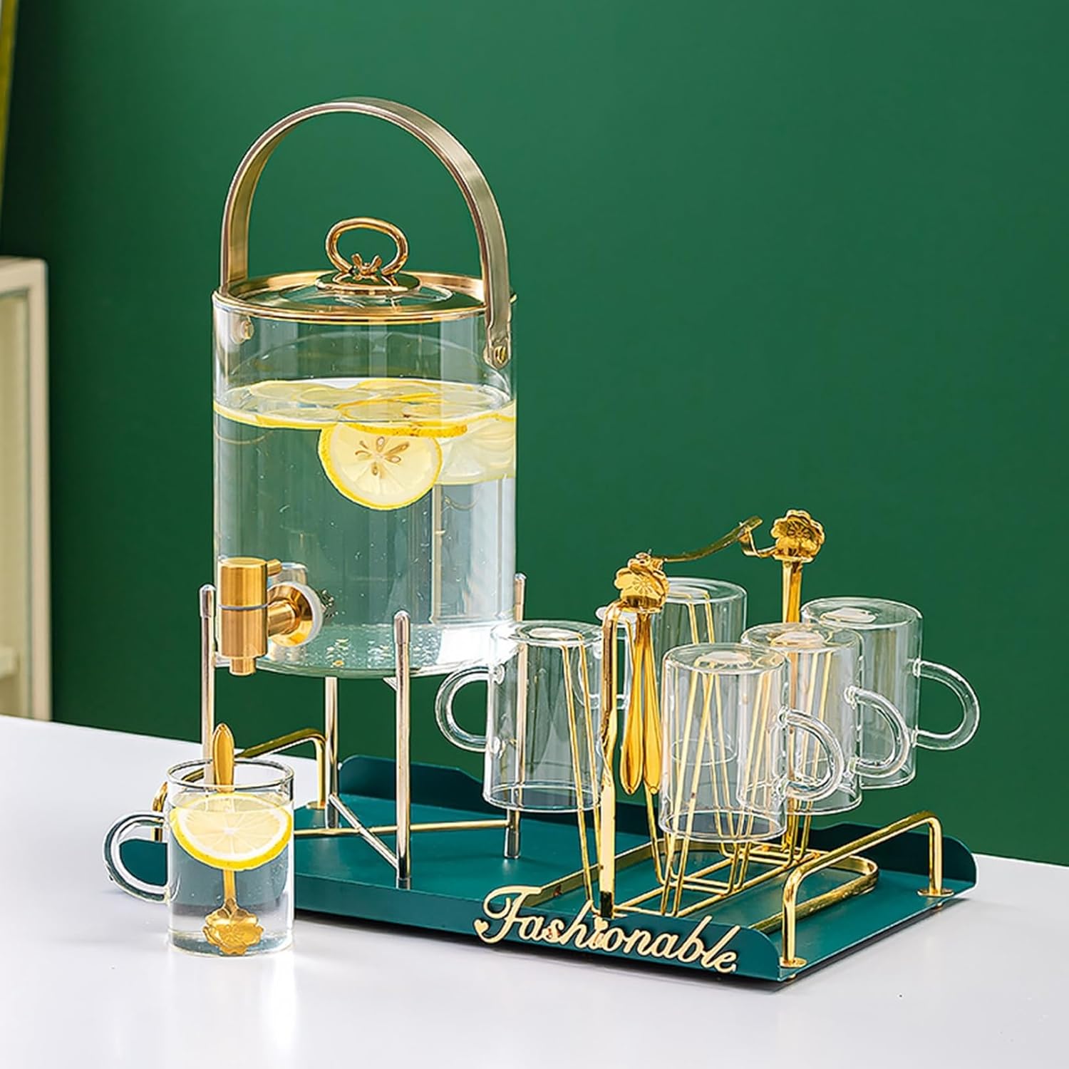 Glass Beverage Dispenser – Vision Nordic Lead-Free Glass Drink Server with Faucet & Wooden Stand
