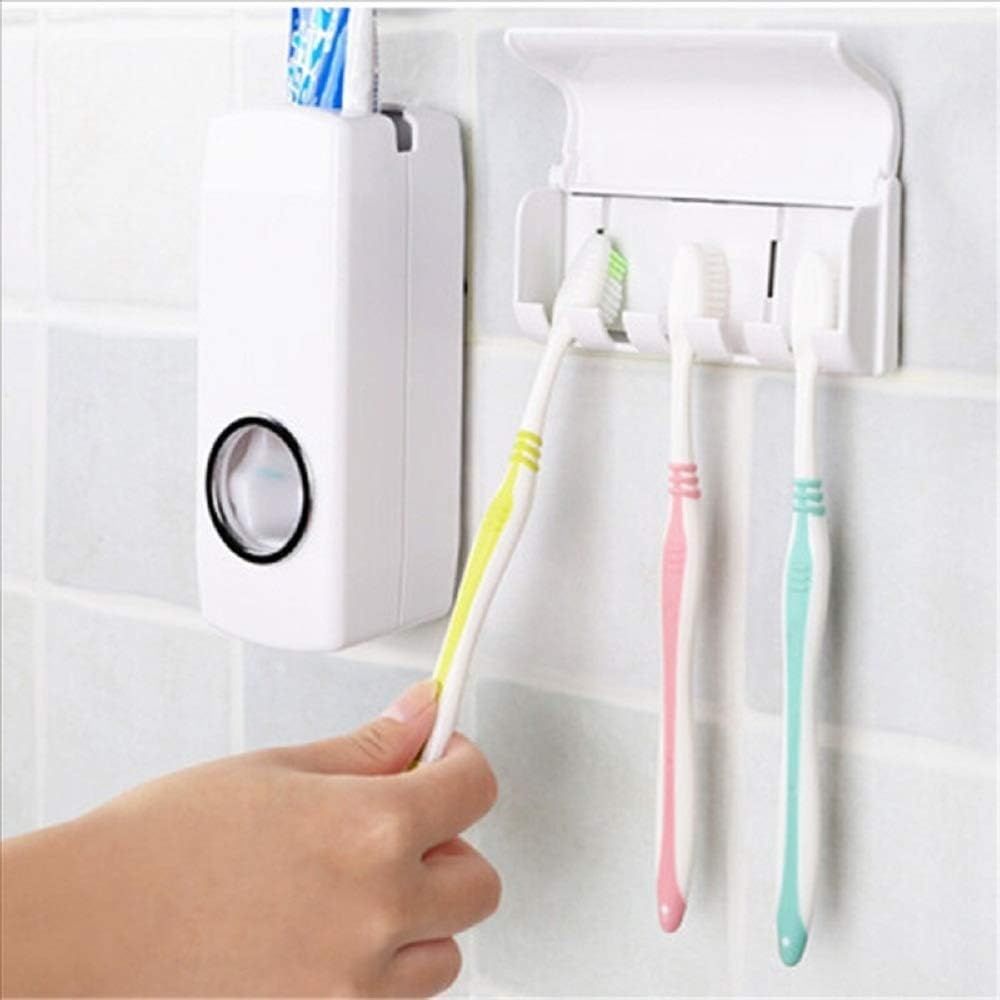 Wall Press Toothpaste Dispenser – Automatic Toothpaste Squeezer, Dust-Proof Toothbrush Holder, Multi-Color Plastic