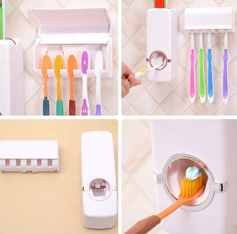 Wall Press Toothpaste Dispenser – Automatic Toothpaste Squeezer, Dust-Proof Toothbrush Holder, Multi-Color Plastic