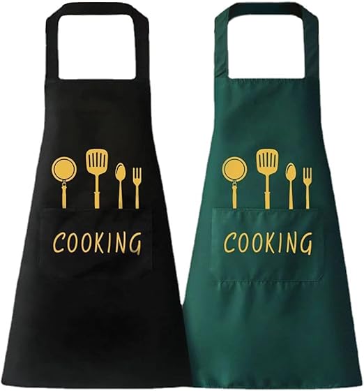 2 Pack Chef Cooking Apron – Waterproof Kitchen & BBQ Aprons with Pockets
