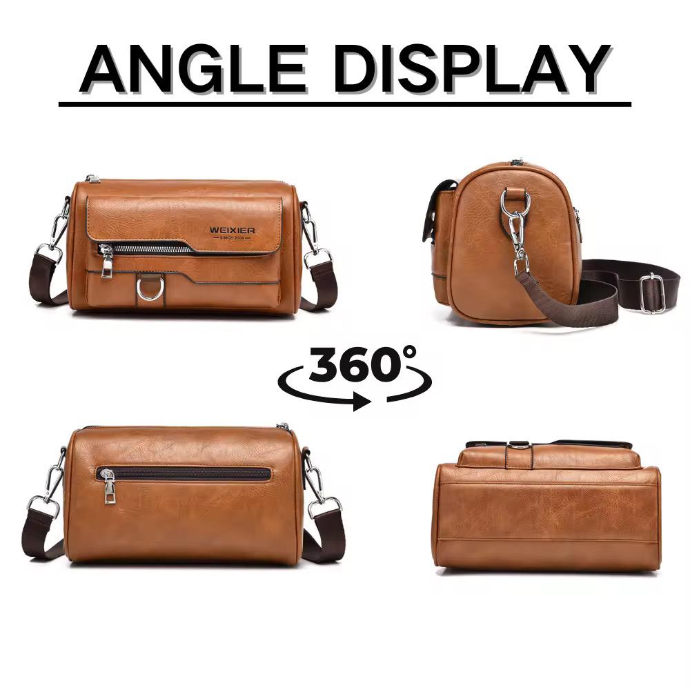 WEIXIER Men's Vintage Leather Shoulder Bag | Waterproof Crossbody Business Bag for Work & Travel