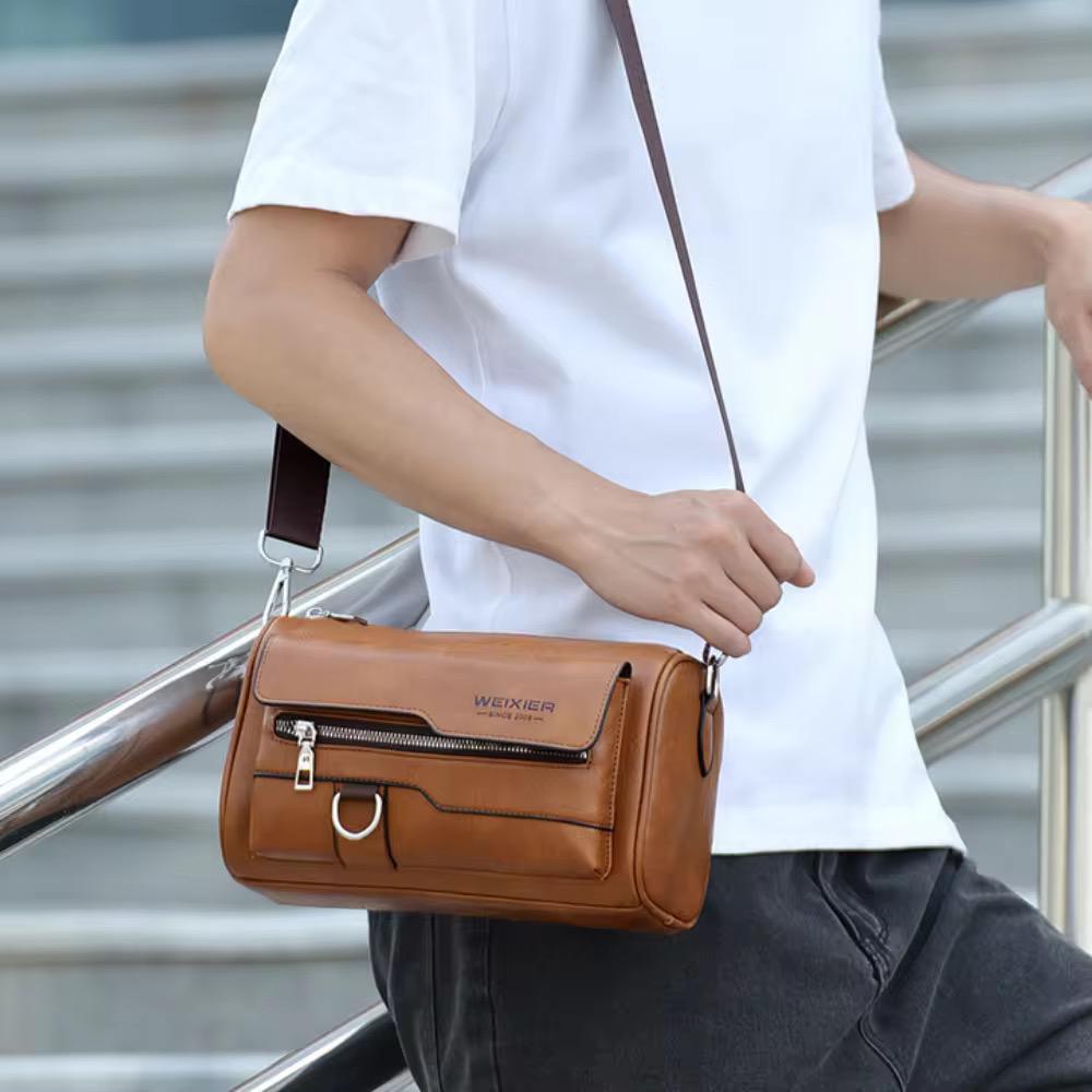 WEIXIER Men's Vintage Leather Shoulder Bag | Waterproof Crossbody Business Bag for Work & Travel