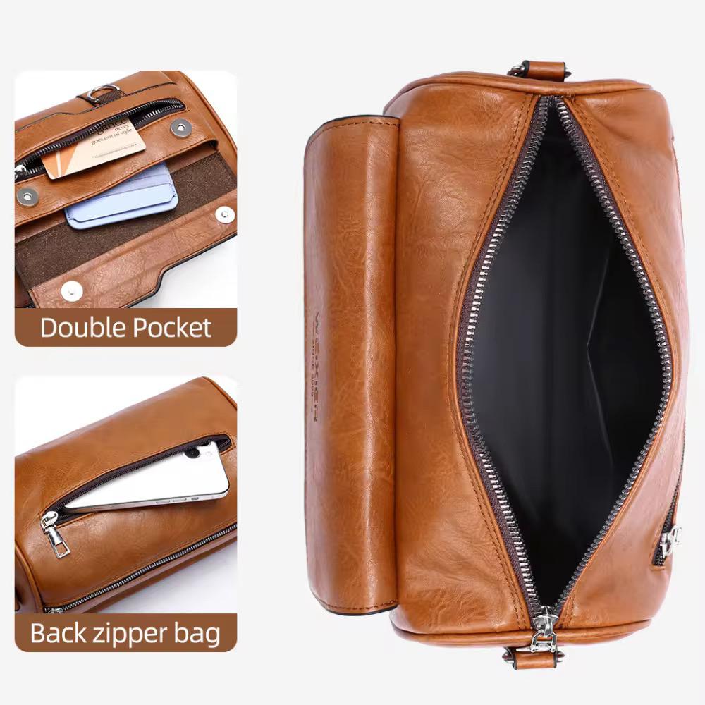 WEIXIER Men's Vintage Leather Shoulder Bag | Waterproof Crossbody Business Bag for Work & Travel