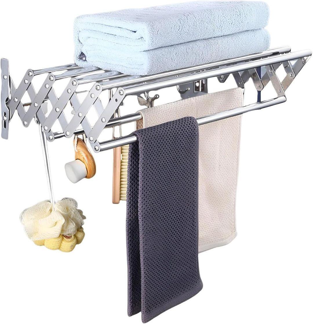 Wall Mounted Clothes Drying Rack | Collapsible Laundry Drying Rack with 7 Drying Rods – Rustproof & Space-Saving - LIFE STORES UGANDA