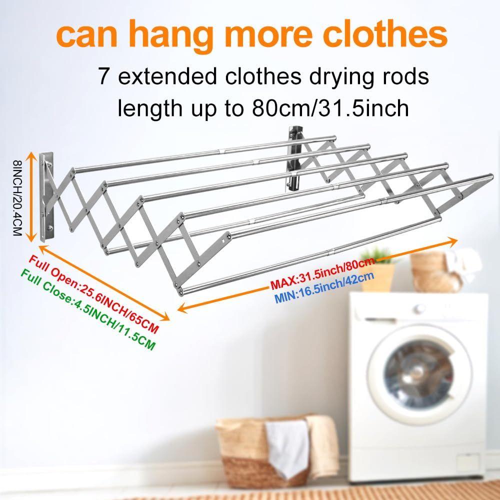 Wall Mounted Clothes Drying Rack | Collapsible Laundry Drying Rack with 7 Drying Rods – Rustproof & Space-Saving - LIFE STORES UGANDA