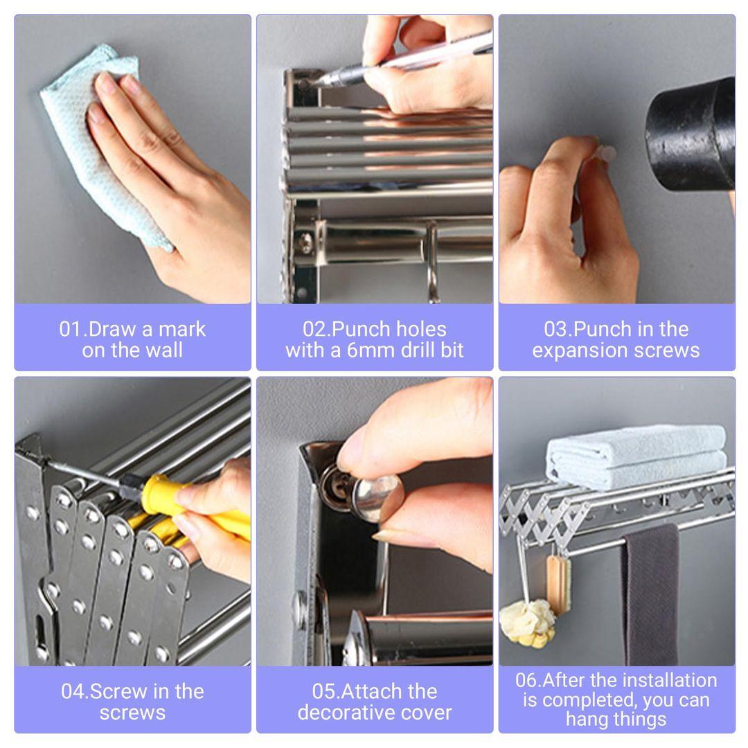 Wall Mounted Clothes Drying Rack | Collapsible Laundry Drying Rack with 7 Drying Rods – Rustproof & Space-Saving - LIFE STORES UGANDA