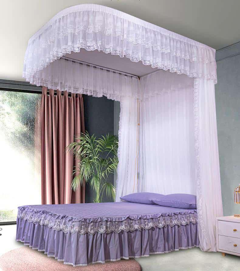 White Wall Mounted Mosquito Net - Handmade Durable Ceiling Hung Bed Net for Peaceful Sleep, Reinforced Seams