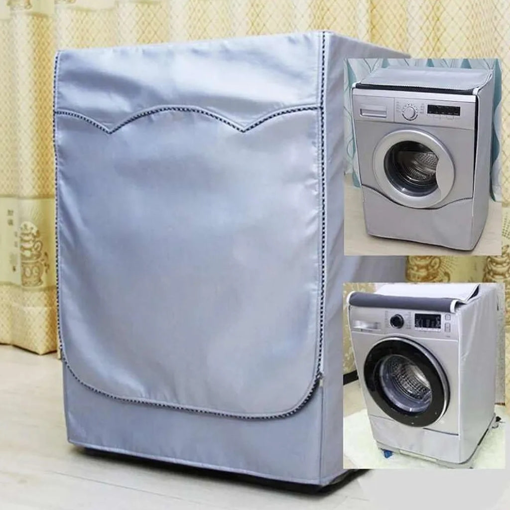 Waterproof Washing Machine Cover with Zipper – Dustproof & Sun-Resistant Silver Polyester Protector (S/M/L/XL)