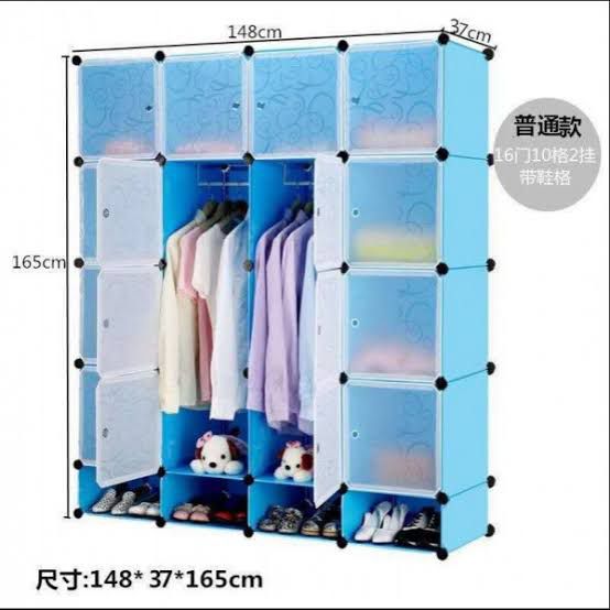 4 Column Modular Plastic Wardrobe with Shoe Storage 16-Cube Portable Closet Organizer – Black