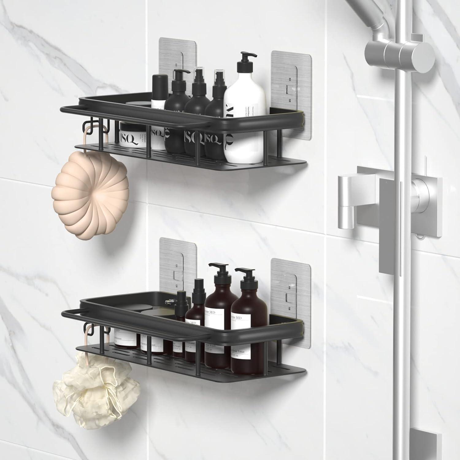 Self-Adhesive Bathroom Shower Shelf Organizer with Soap Dish – Rustproof Aluminium Caddy for Bathroom & Kitchen - LIFE STORES UGANDA