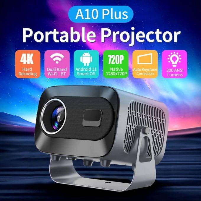 A10 PLUS Smart Projector Android 11.0 4K Supported 1080P 15000 Lumens WiFi 6 Bluetooth 5.2 Electric Focus Auto Keystone Home Theater Projector