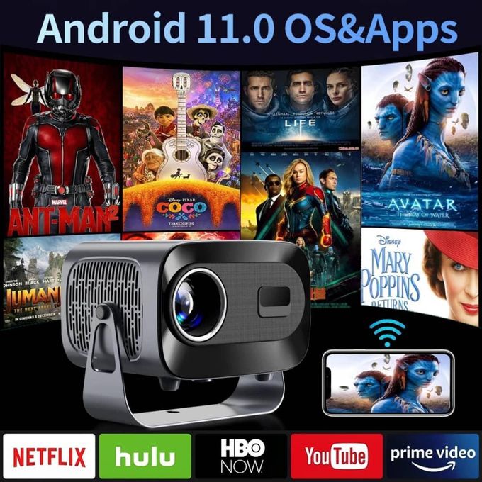 A10 PLUS Smart Projector Android 11.0 4K Supported 1080P 15000 Lumens WiFi 6 Bluetooth 5.2 Electric Focus Auto Keystone Home Theater Projector