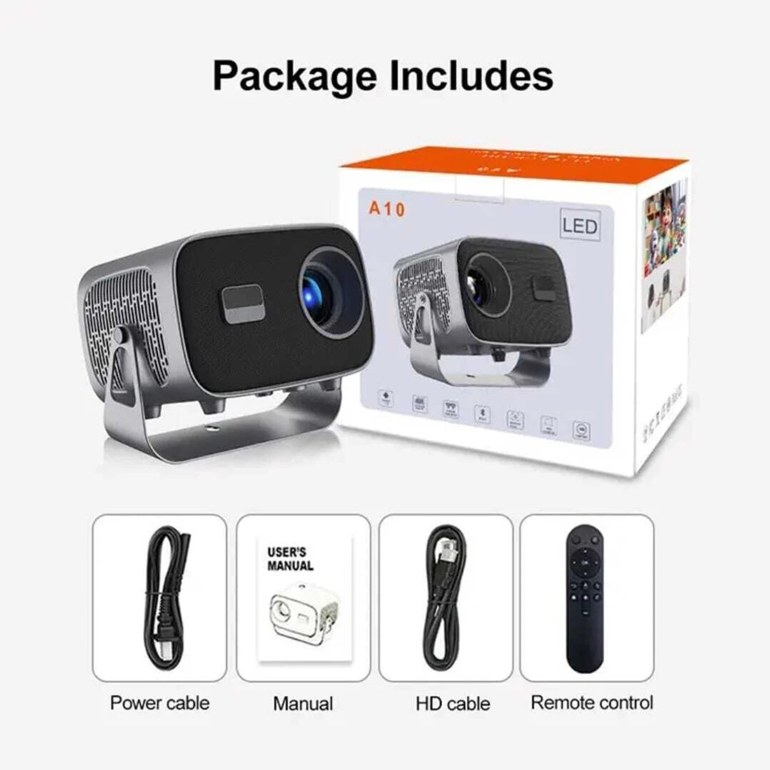 A10 Smart Projector 4K Supported WiFi Bluetooth Projector – Android Portable Home Cinema Projector