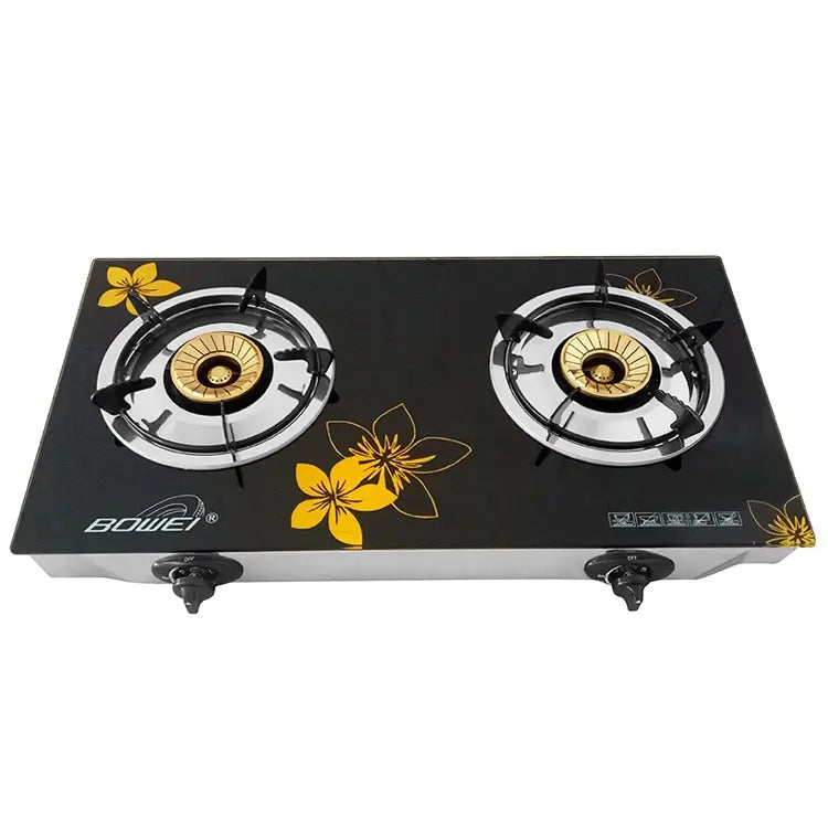 ADH Double Glass Gas Stove 2 Burner Cooker with Automatic Ignition