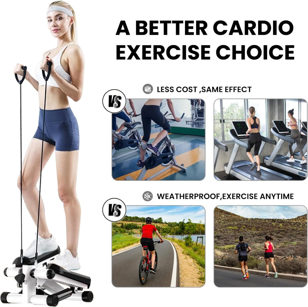 Upgraded Air Powered Mini Stepper Exercise Machine with Resistance Bands, LED Monitor & Hydraulic System – 300LBS Capacity