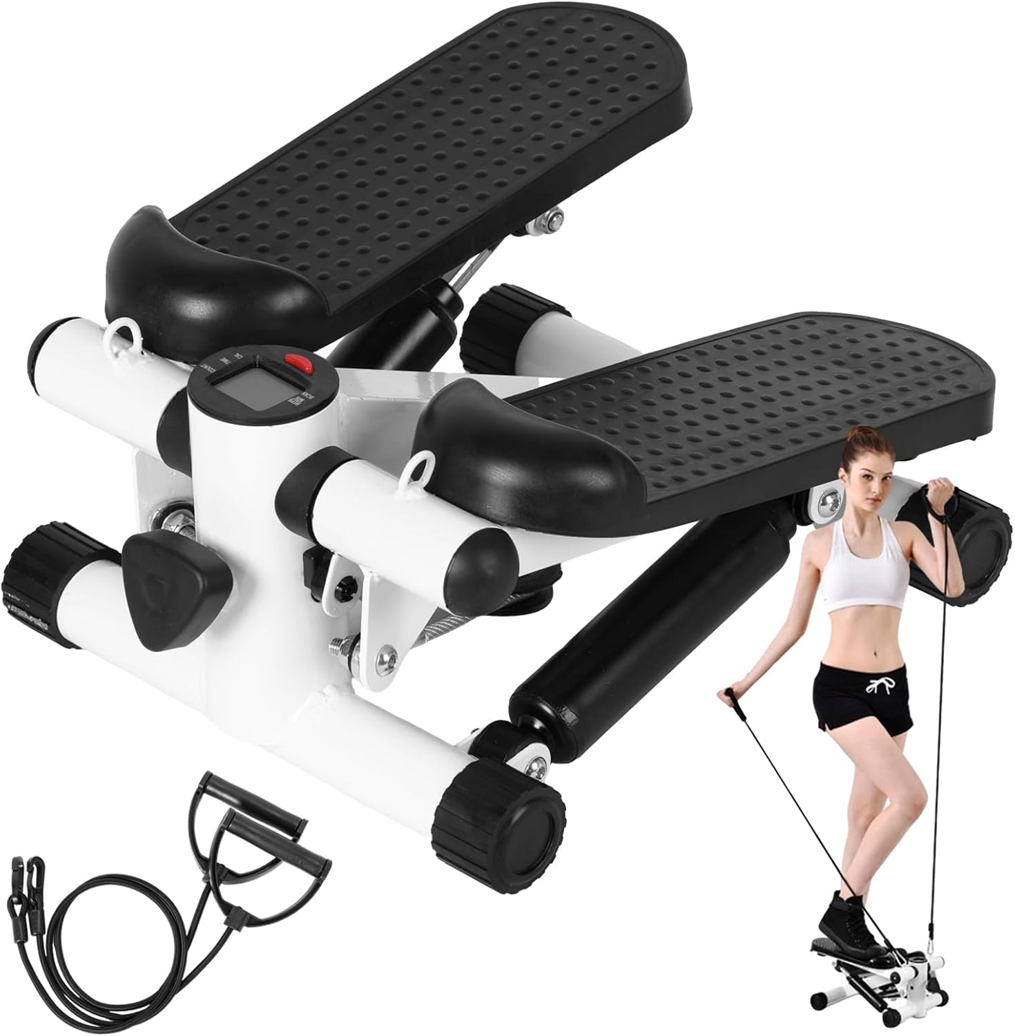 Upgraded Air Powered Mini Stepper Exercise Machine with Resistance Bands, LED Monitor & Hydraulic System – 300LBS Capacity