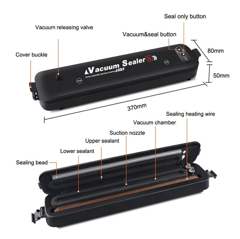 Automatic Vacuum Sealer – Air Tight Food Preservation, Powerful Suction, Prevents Freezer Burn, Includes 10 Bags