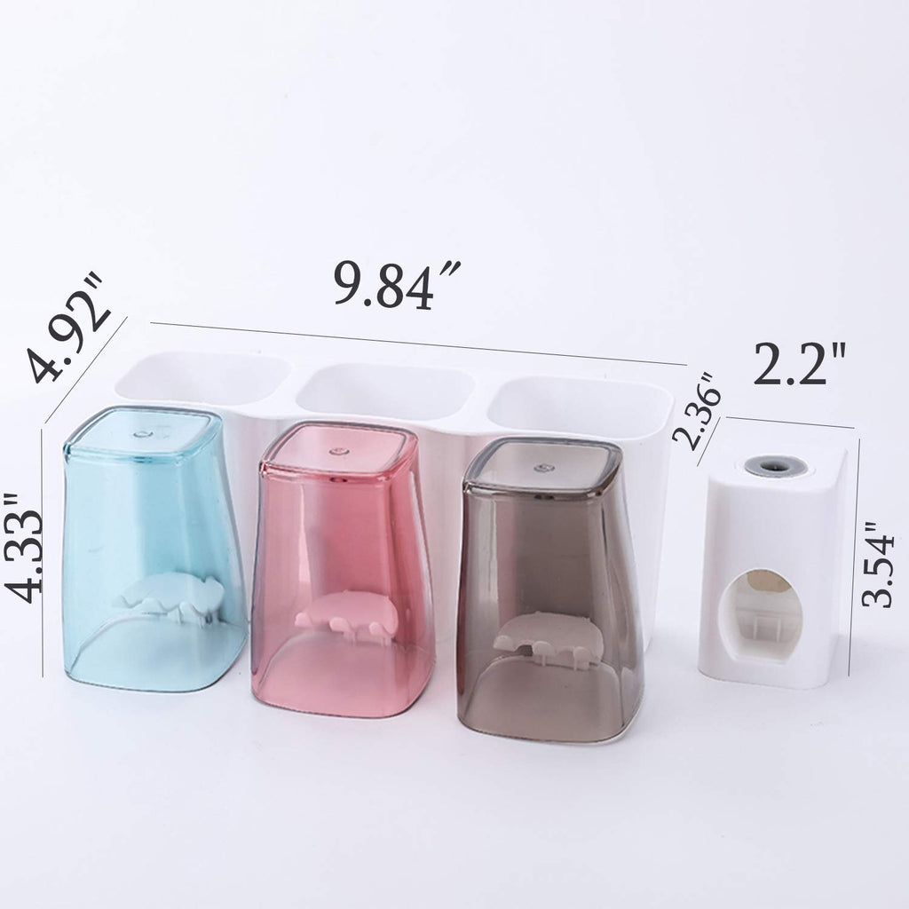 Multifunctional Wall Mounted Toothbrush Holder with 3 Cups & Toothpaste Dispenser – Space-Saving Bathroom Organizer (Candy Color) - LIFE STORES UGANDA