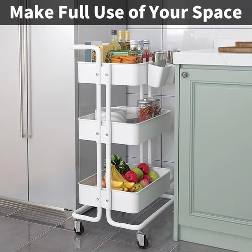 3 Tier Rolling Cart with Wheels – Multifunctional Trolley Cart for Kitchen, Bathroom, Bedroom, Office - LIFE STORES UGANDA