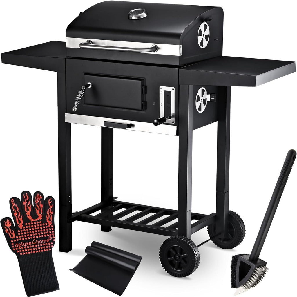 Portable Charcoal Grill BBQ Outdoor Grill for Camping – Charcoal Grill with Lid & Rollbar with Side Shelf - LIFE STORES UGANDA