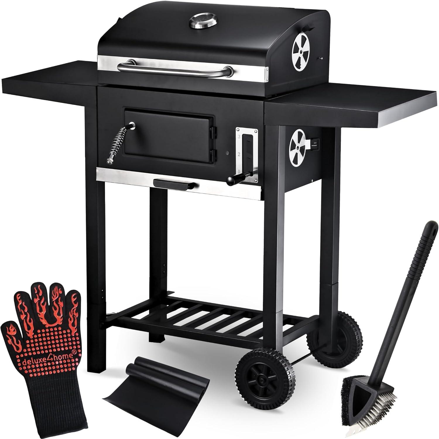 Portable Charcoal Grill BBQ Outdoor Grill for Camping – Charcoal Grill with Lid & Rollbar with Side Shelf - LIFE STORES UGANDA