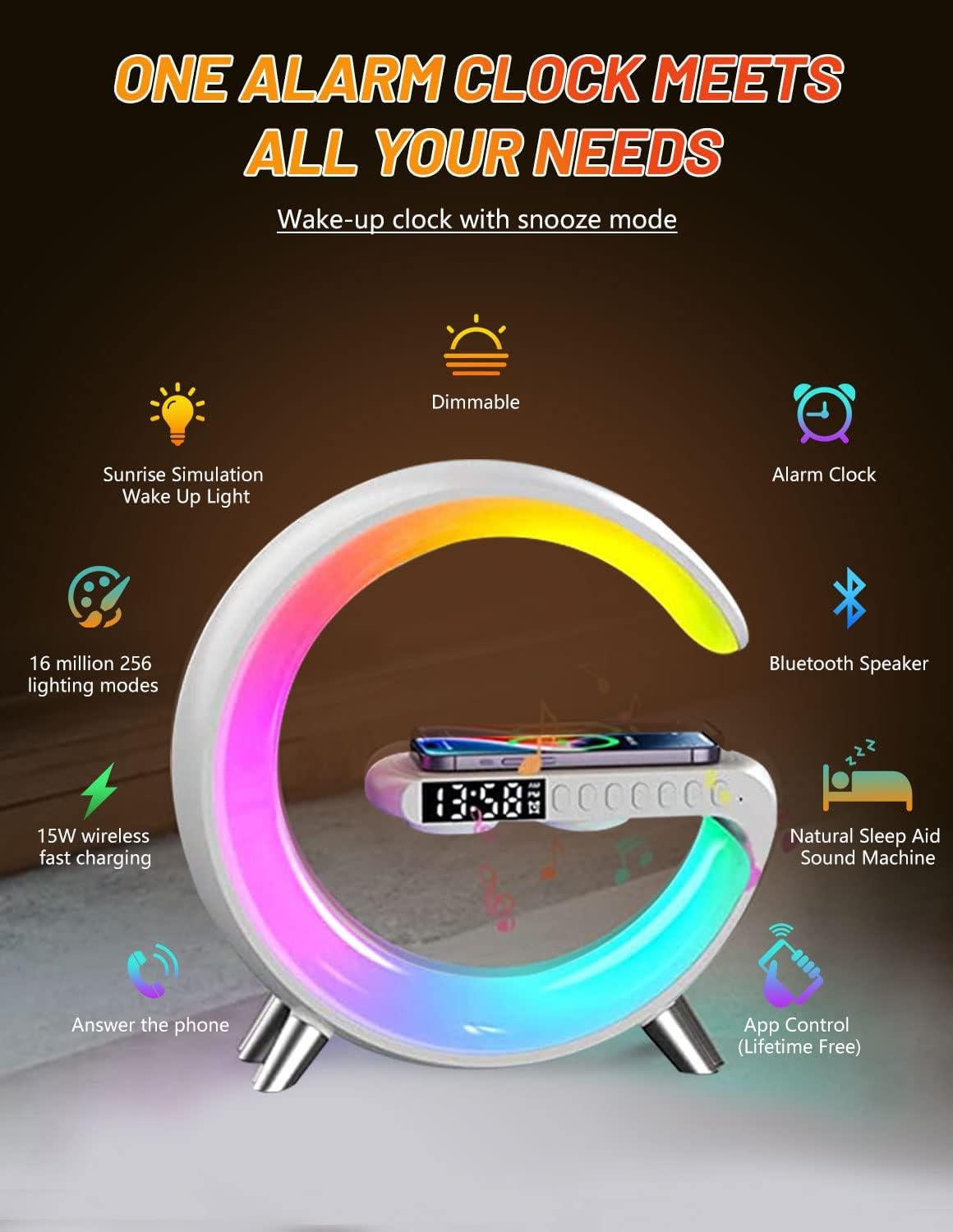 Wireless Charger Ambiance Lamp with Bluetooth Speaker & Alarm Clock - LIFE STORES UGANDA
