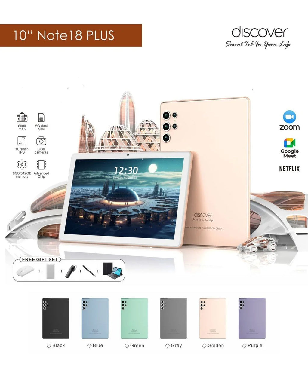 Discover Note 18 Plus Tablet | 10.1" 5G 8GB RAM 512GB ROM with Keyboard