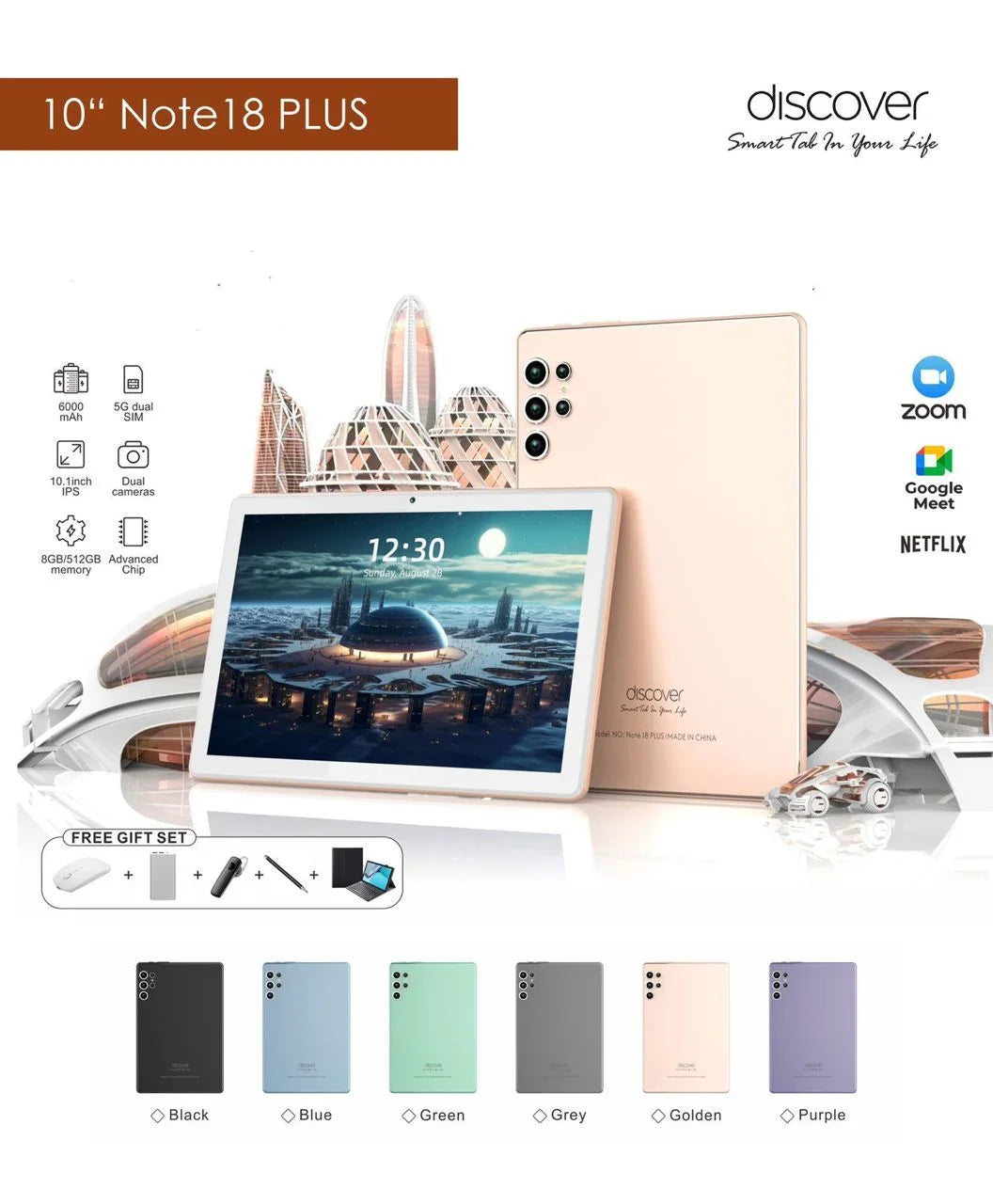 Discover Note 18 Plus Tablet | 10.1" 5G 8GB RAM 512GB ROM with Keyboard