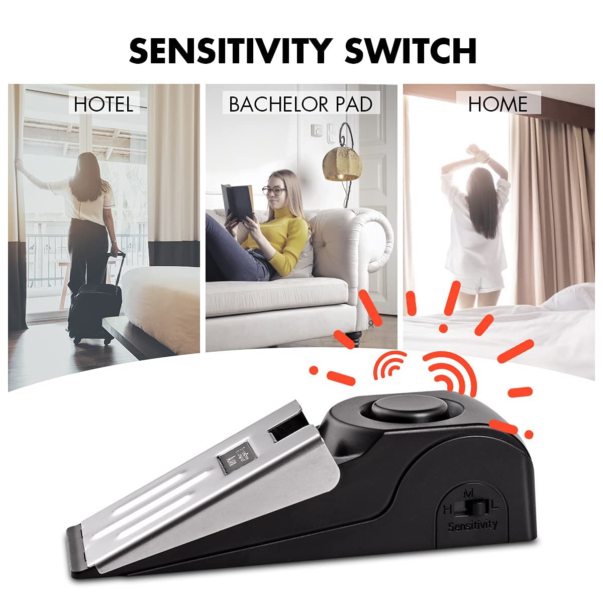 Door Stop Alarm Security Wedge – 120dB Loud Siren with 3 Sensitivity Levels for Home & Travel Safety