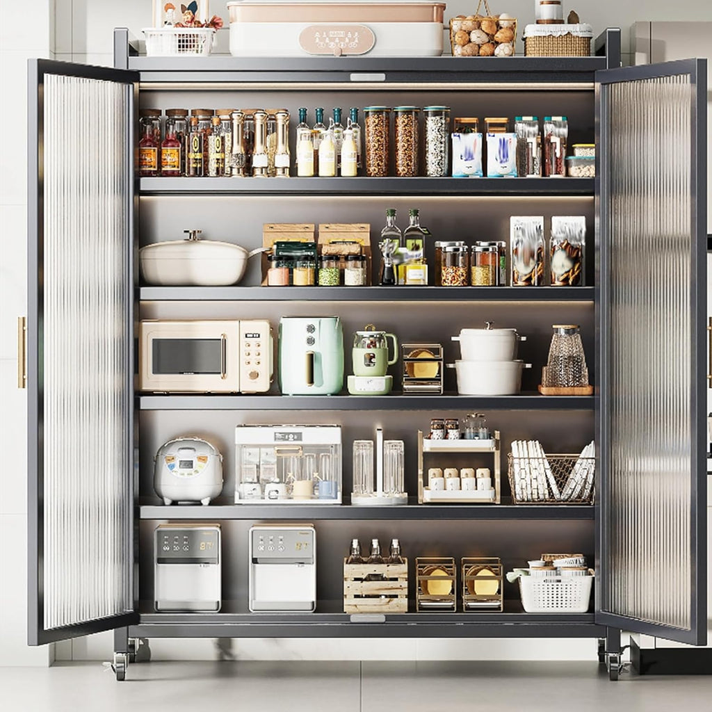 Double Door Kitchen Storage Rack – Multi-Layer Floor Standing Cabinet for Pots & Appliances