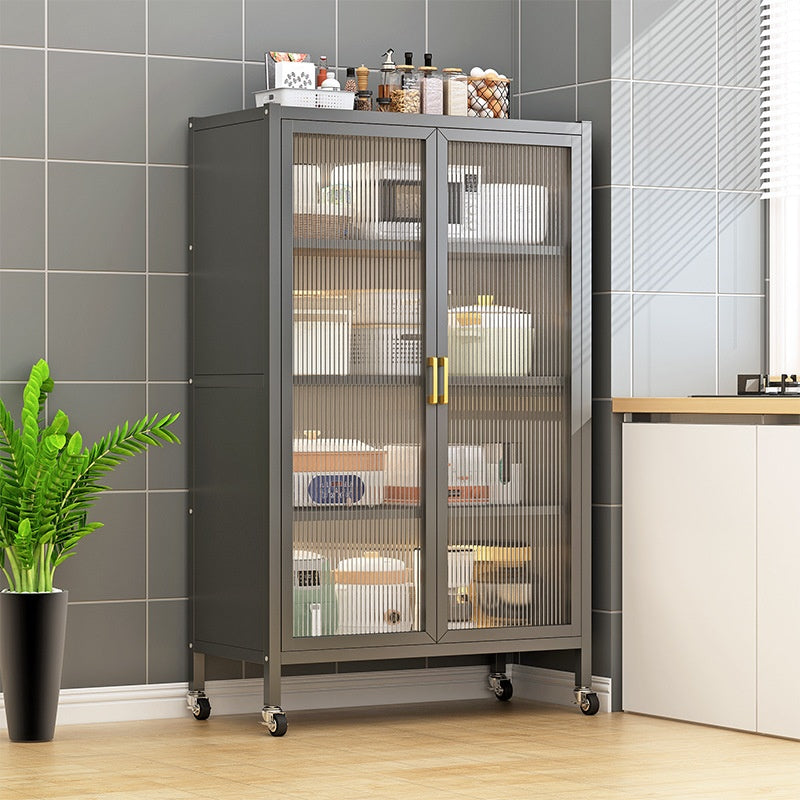 Double Door Kitchen Storage Rack – Multi-Layer Floor Standing Cabinet for Pots & Appliances
