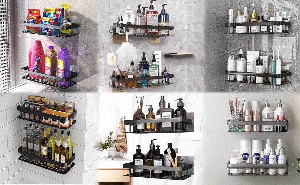 Self-Adhesive Bathroom Shower Shelf Organizer with Soap Dish – Rustproof Aluminium Caddy for Bathroom & Kitchen - LIFE STORES UGANDA