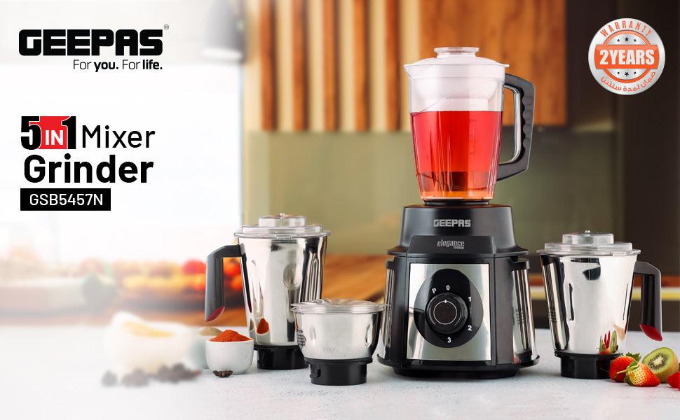 Geepas GSB5457N 5-IN-1 Mixer Grinder – 1000W Power for Effortless Cooking - LIFE STORES UGANDA
