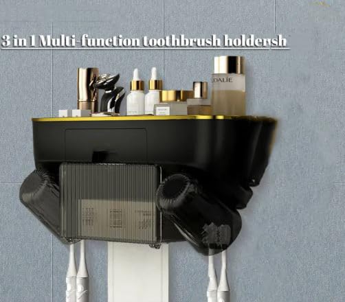 Wall Mounted Toothbrush Holder with Dust-Proof Cover – Large Capacity & Multi-Functional Storage (Black/Marble/Transparent) - LIFE STORES UGANDA