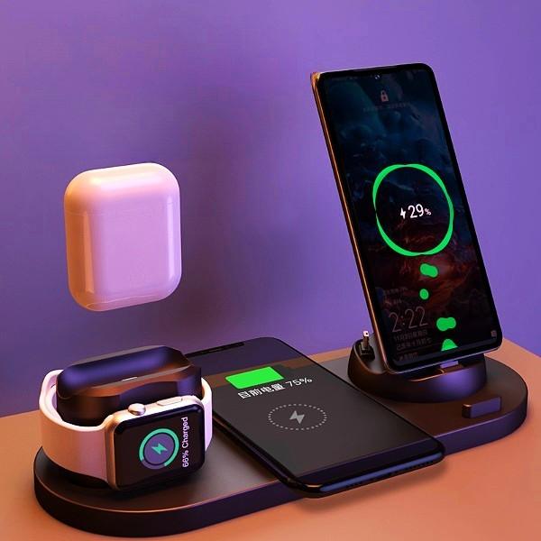 6-in-1 Wireless Charger Dock Station for iPhone, Phone, and Watch – Fast Charging Pad - LIFE STORES UGANDA