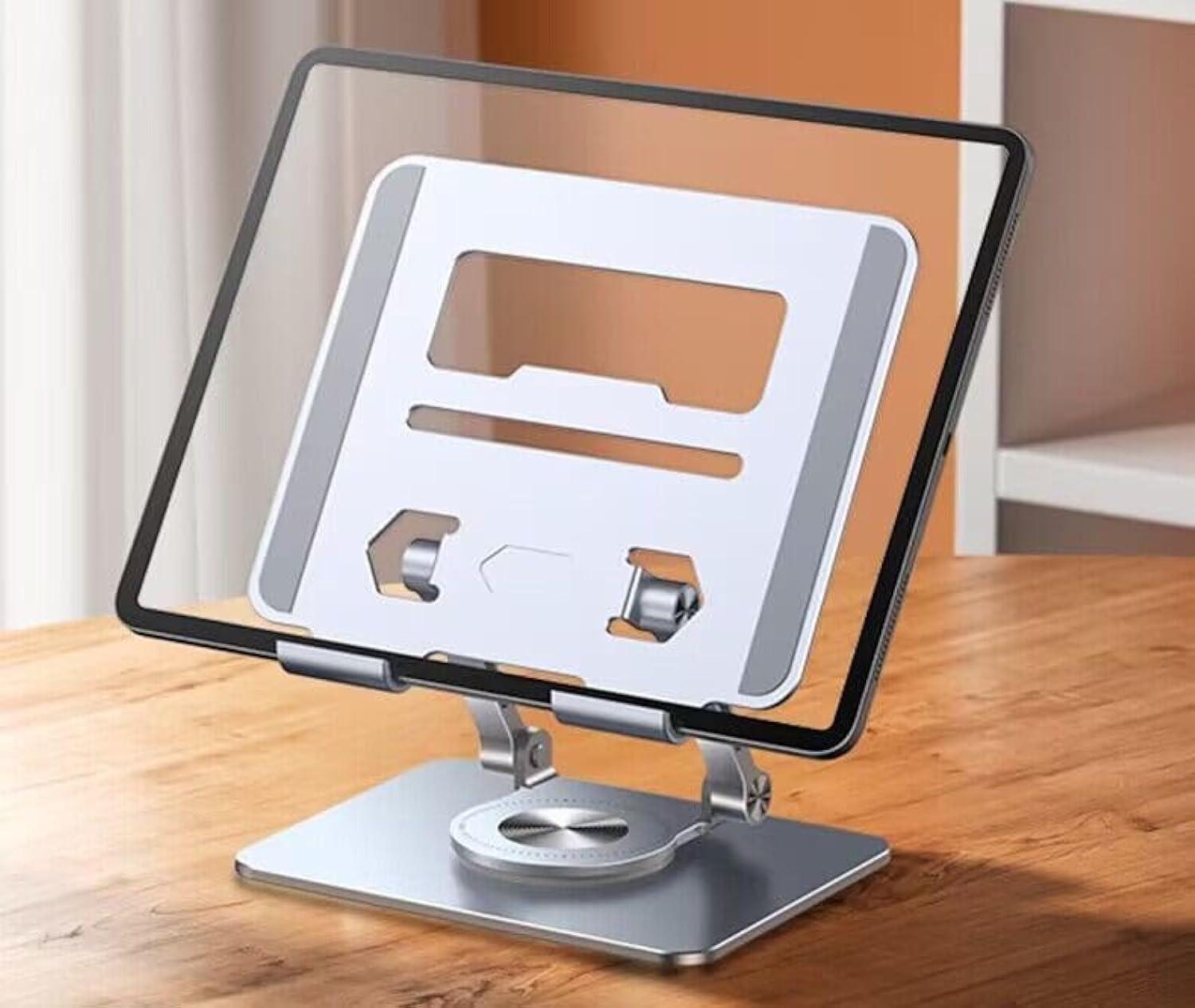 Tablet Stand, Adjustable Tablet Holder, 360° Rotating Aluminium Tablet Holder – Portable, Foldable, Non-Slip Design for Smartphones, Tablets, and Laptops - LIFE STORES UGANDA