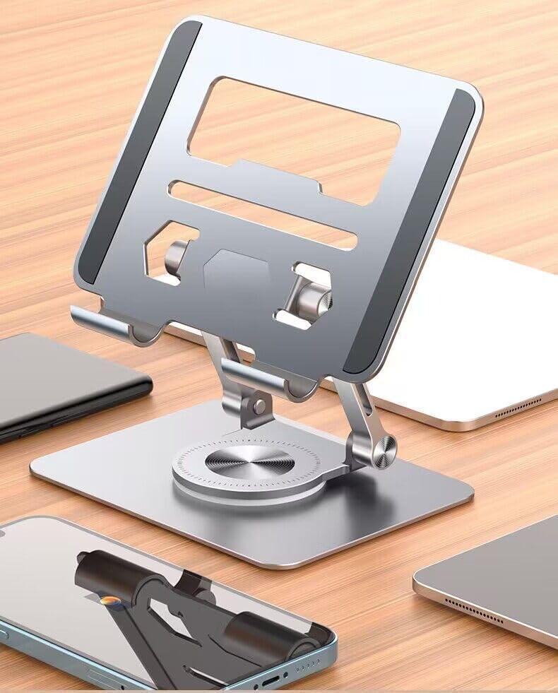 Tablet Stand, Adjustable Tablet Holder, 360° Rotating Aluminium Tablet Holder – Portable, Foldable, Non-Slip Design for Smartphones, Tablets, and Laptops - LIFE STORES UGANDA