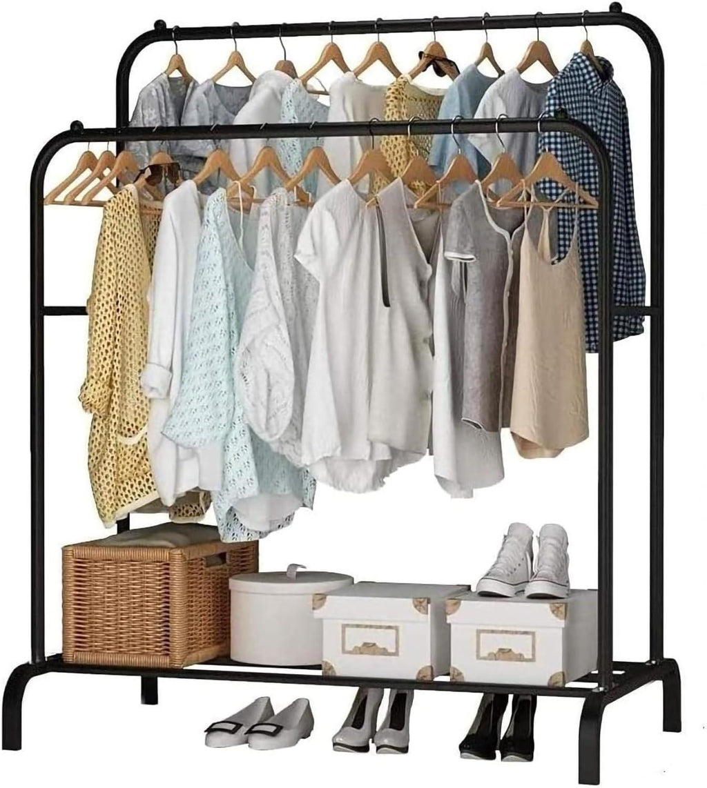 Metal Clothes Rack with Double Rails – Heavy Duty Garment Storage for Bedroom, Shoes, and More - LIFE STORES UGANDA