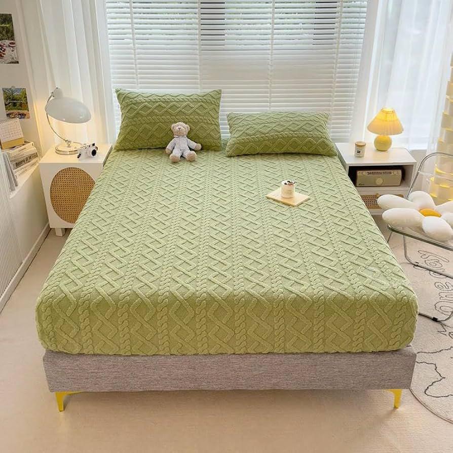 Non-Iron Deep Fitted Bed Sheets - Winter Warm Coral Fleece Mattress Topper