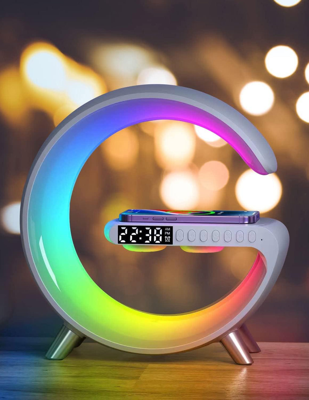 Wireless Charger Ambiance Lamp with Bluetooth Speaker & Alarm Clock - LIFE STORES UGANDA