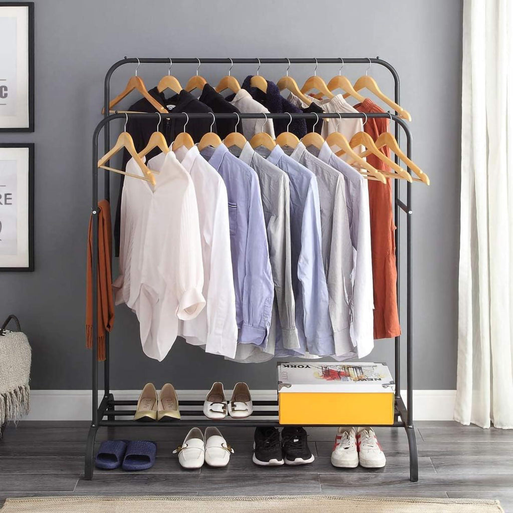 Metal Clothes Rack with Double Rails – Heavy Duty Garment Storage for Bedroom, Shoes, and More - LIFE STORES UGANDA